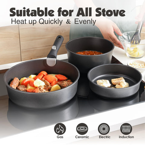 SENSARTE 17 Piece Pots and Pans Set, Detachable Handle Cookware