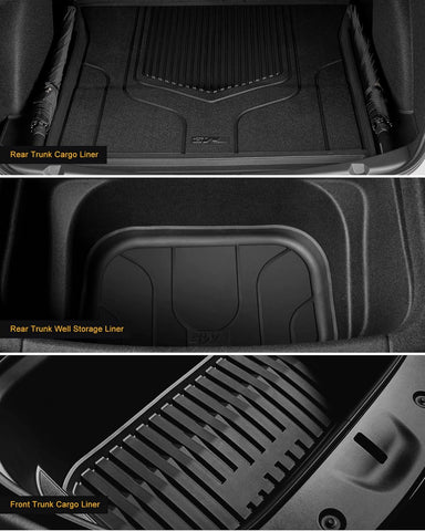 3W Custom Black Floor Mats Cargo Liner for 2024 Tesla