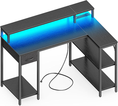 SUPERJARE L Shaped Gaming Desk with LED Lights