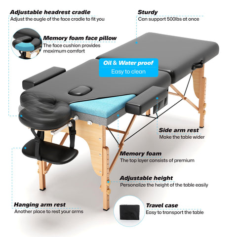 KCC Foldable Memory Foam Massage Table Massage Bed