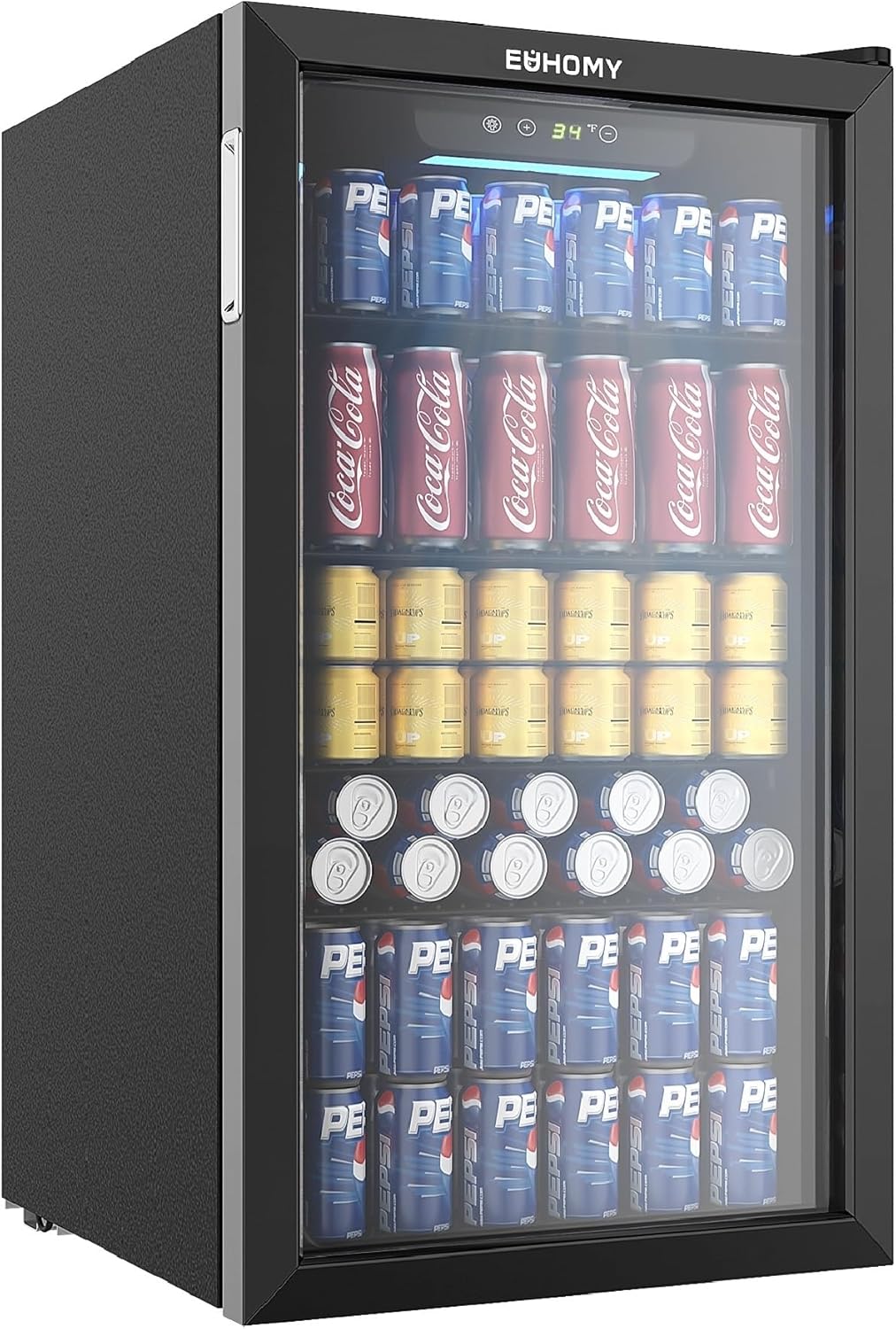 EUHOMY Sleek Stylish Beverage Refrigerator Glass Door 125 Can