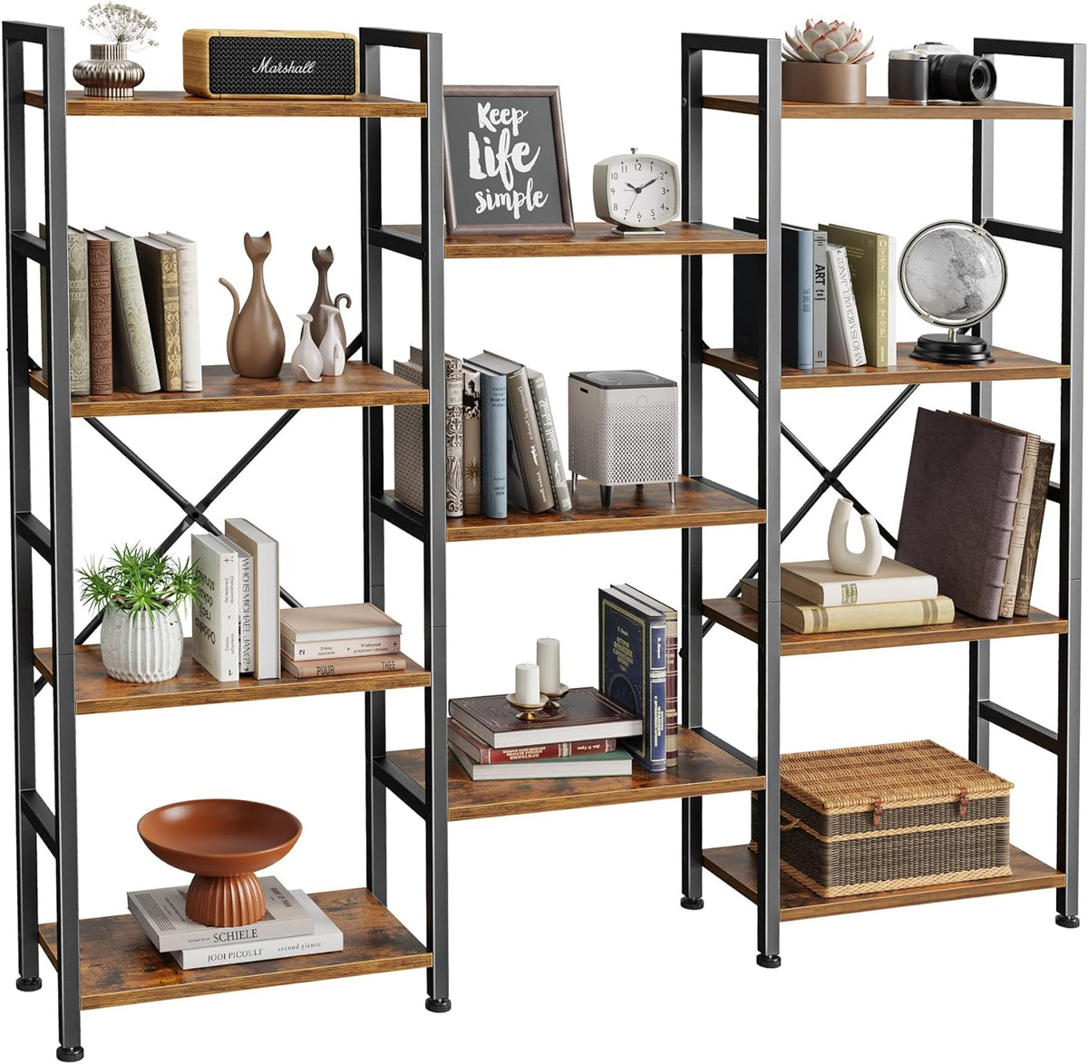 SUPERJARE Triple 4 Tier Bookshelf with 11 Open Display Shelves