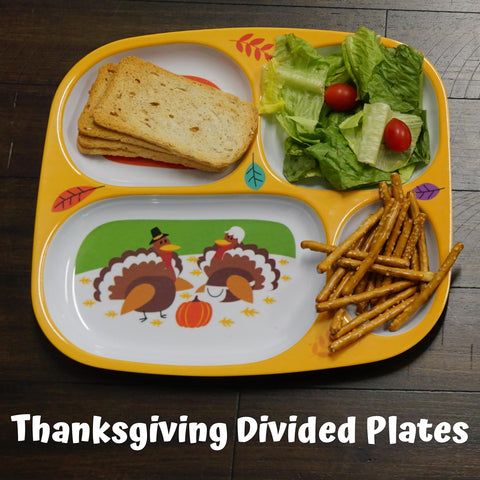 4E'S NOVELTY Thanksgiving Kids Melamine Divided Plates Set of 4