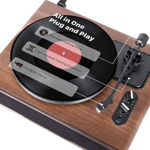 1 by ONE High Fidelity Belt Drive Turntable with Built-in Speakers