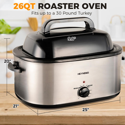 26 Quart Electric Roaster Oven with Visible & Self-Basting Lid