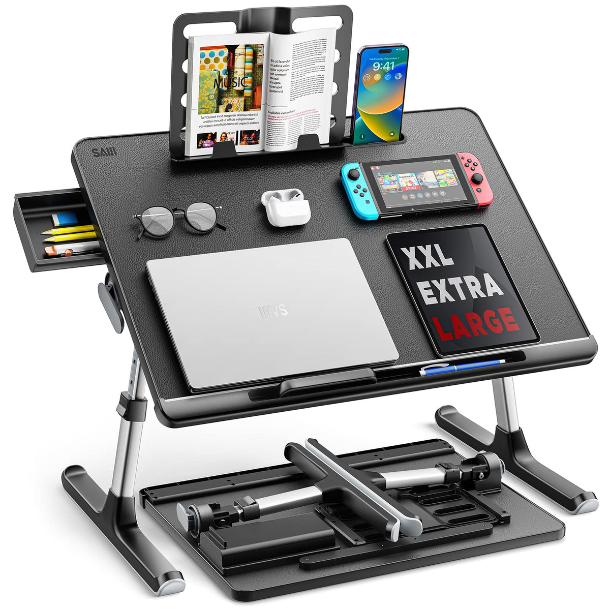 SAIJI X-Large Adjustable Laptop Table with Storage Drawer