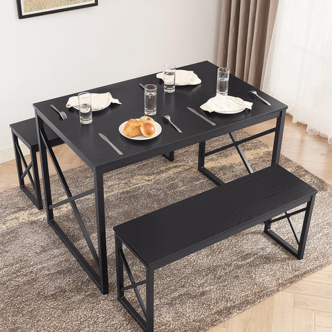 VECELO Kitchen Table with 2 Benches for 4