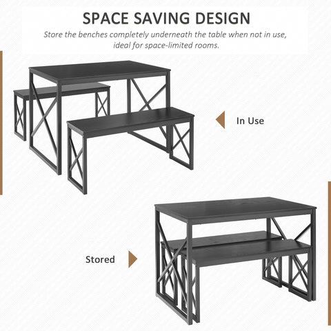 VECELO Kitchen Table with 2 Benches for 4