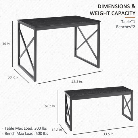 VECELO Kitchen Table with 2 Benches for 4