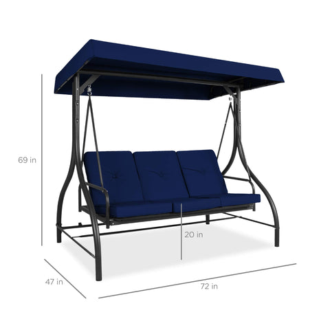 3-Seat Outdoor Large Converting Canopy Swing Glider