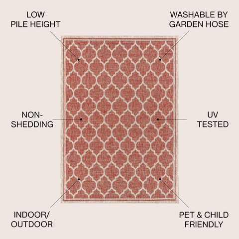 JONATHAN Y Moroccan Trellis Textured Weave Indoor Outdoor-Rug, 8 X 10, Red/Beige