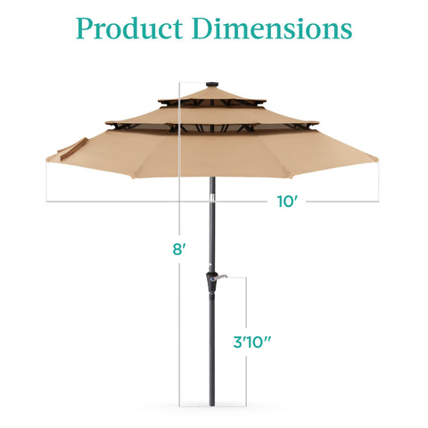 10ft 3-Tier Solar Patio Umbrella, Outdoor Market Sun Shade for Backyard