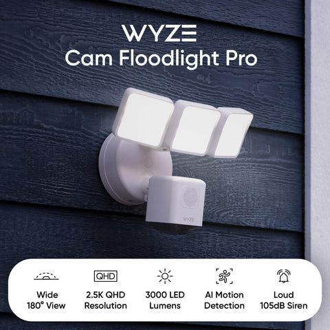 WYZE Wired Floodlight Camera Pro, 180° Wide View for Home