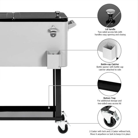 VINGLI Portable 80 Quart Rolling Ice Chest with Shelf