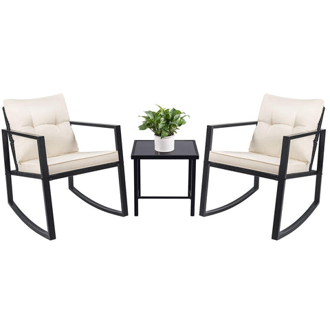 Devoko 3 Piece Rocking Bistro Set with Glass Coffee Table