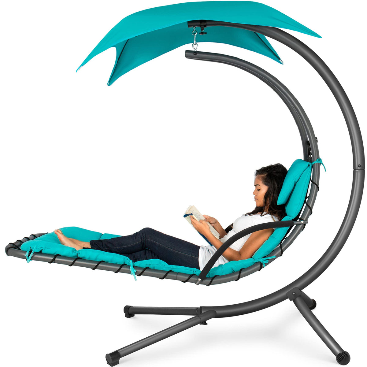 Best Choice Products Outdoor Hanging Curved Steel Chaise Lounge Chair