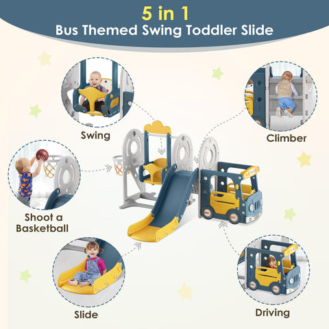 BIERUM 5 in 1 Toddler Slide and Swing Set for Toddlers Age 1-3
