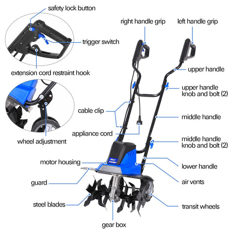 BILT HARD Electric Garden Tiller Cultivator 16 inch