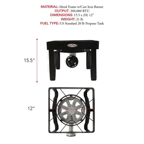 GasOne 200K BTU Propane Burner with Adjustable 0-20Psi Regulator