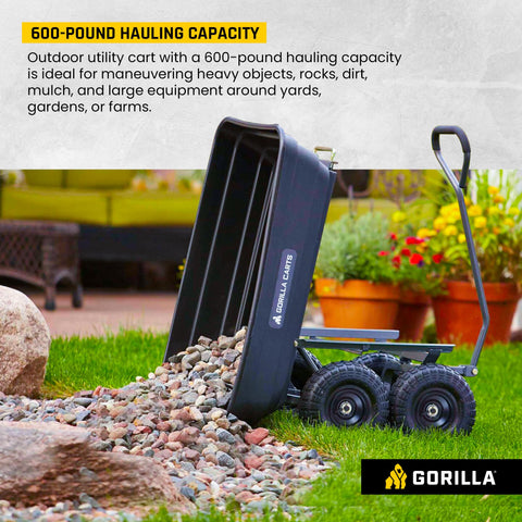 Gorilla Carts Poly Garden Dump Cart with Easy to Assemble Steel Frame