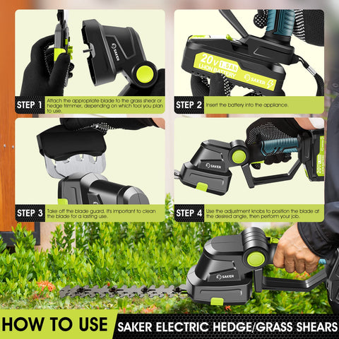 Saker 20V Electric Cordless Hedge Trimmer for Garden