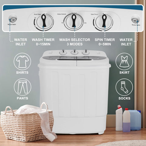 13lbs Capacity Compact Mini Twin Tub Washing Machine