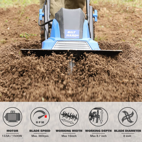 BILT HARD Electric Garden Tiller Cultivator 16 inch