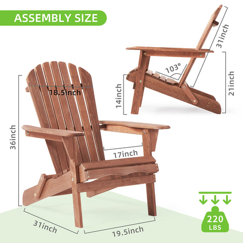 Outdoor Wooden Folding Adirondack Chair Set of 2