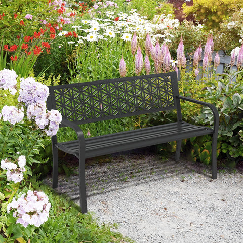 VINGLI 50" Outdoor Bench Metal with Floral Back