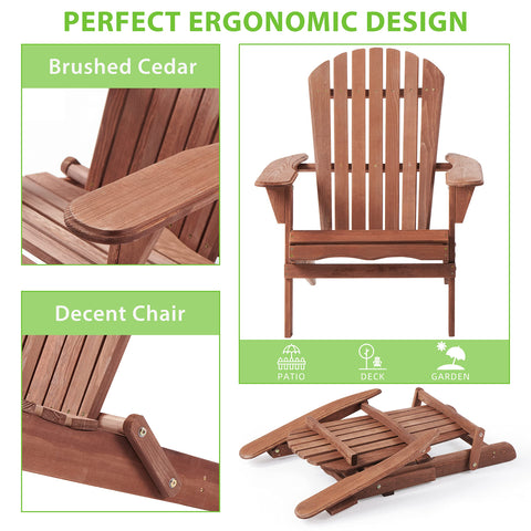 Outdoor Wooden Folding Adirondack Chair Set of 2